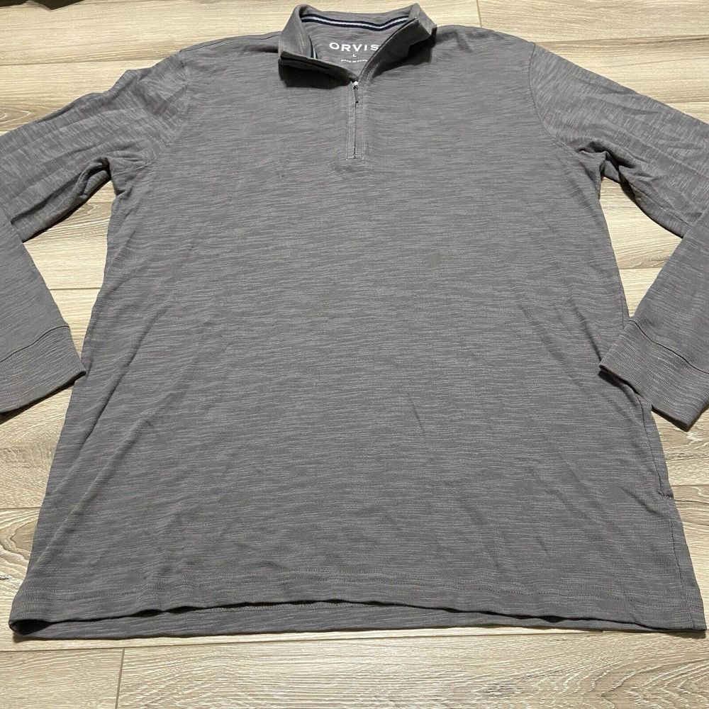 Orvis Sweater Grey Quarter‎ Zip Men's Large 100% Pima Cotton Made in Peru